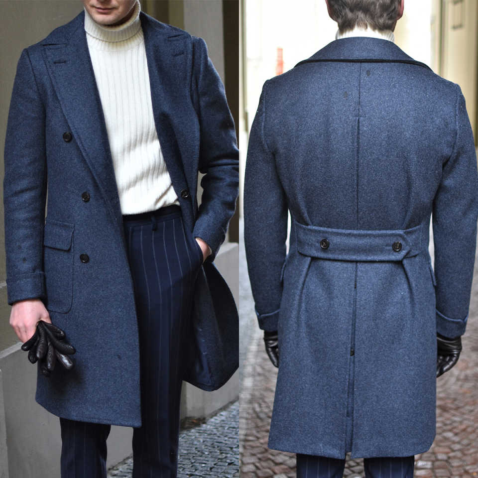 Handsome Men's Woolen Overcoat Notched Lapel Blazer Windbreaker Autumn Winter Special Design Oovercoat Custom Made Plus Size Jacket