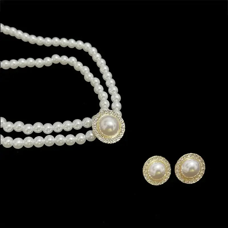 3 pieces/set of cute ladies imitation pearl round pendant necklace earrings jewelry set 241115