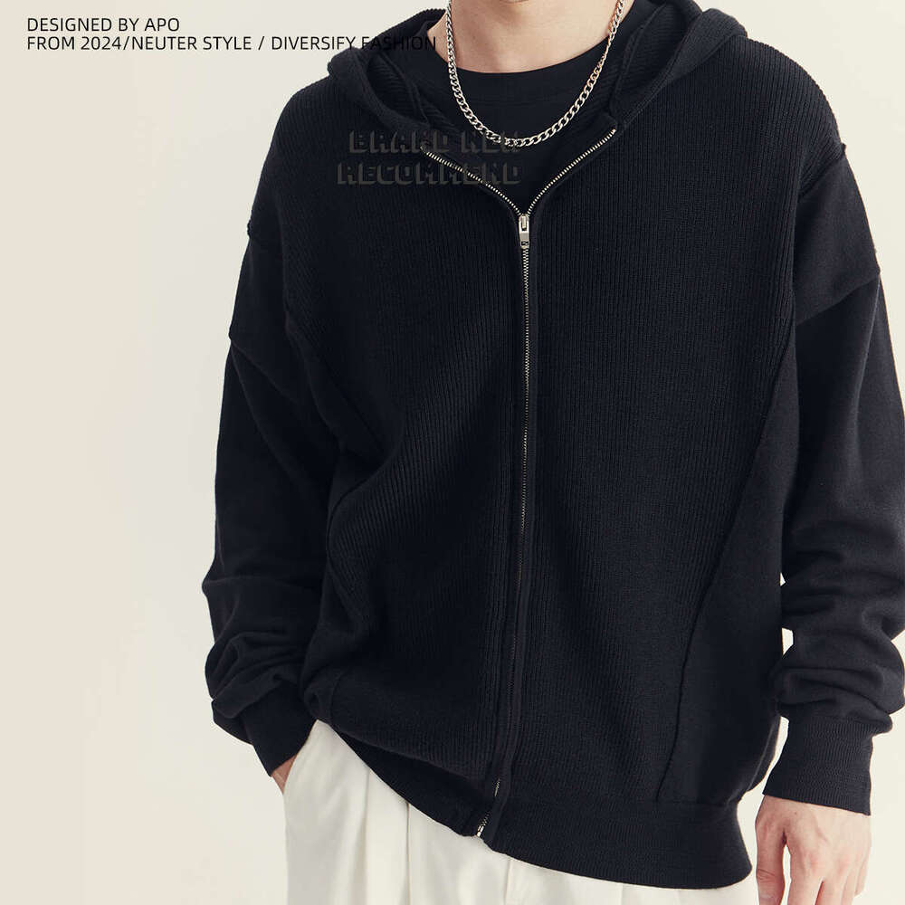 APO Wear | Autumn And Winter Men's Hooded Knitted Cardigan Coat, High End Trendy Brand Loose Casual Zipper Sweater