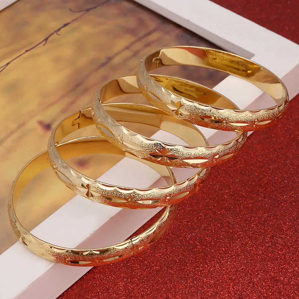 24k Gold Bangle for Women Gold Dubai Bride Wedding Ethiopian Bracelet Africa Bangle Arab Jewelry Gold Charm Bracelet 241115