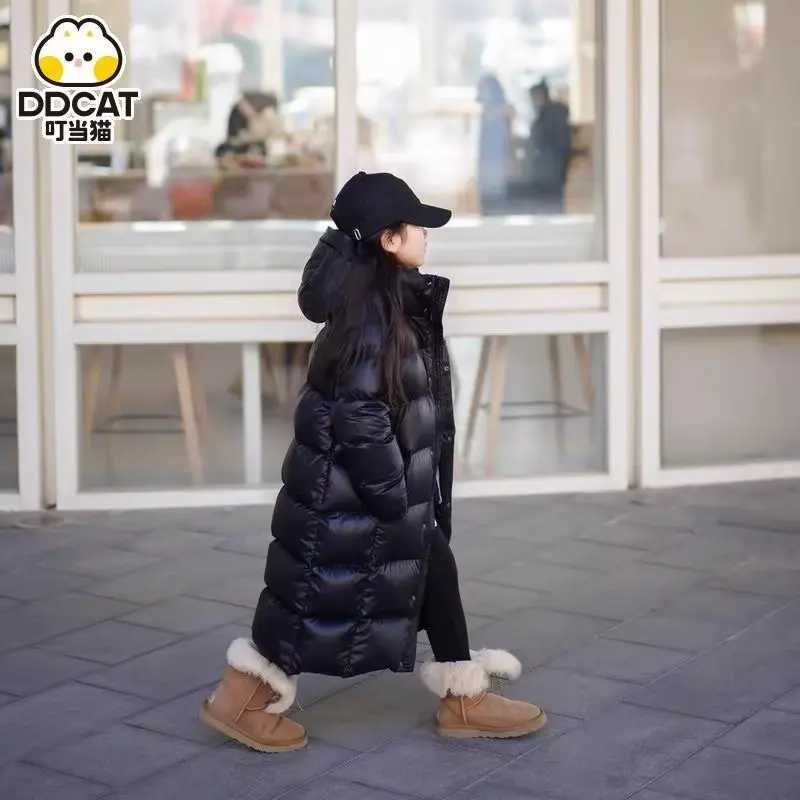 Winter jacket for boys and girls long length down jacket black thick hooded jacket big childrens jacket 2023 new 6 7 8 12 14 X241115