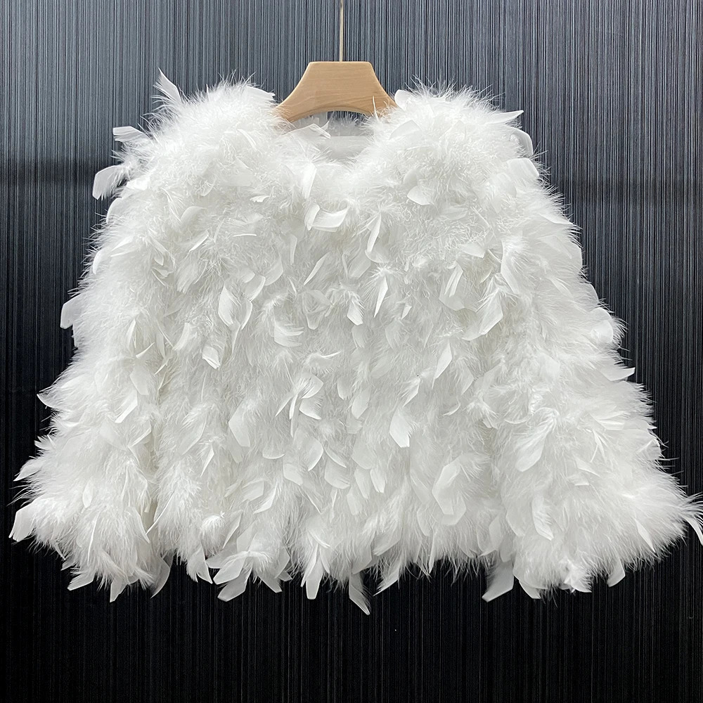 Womens Oriental Feather Jacket Womens Winter Warm Natural Fluffy Fur Coat Fashion Long Sleeve Coat 241115