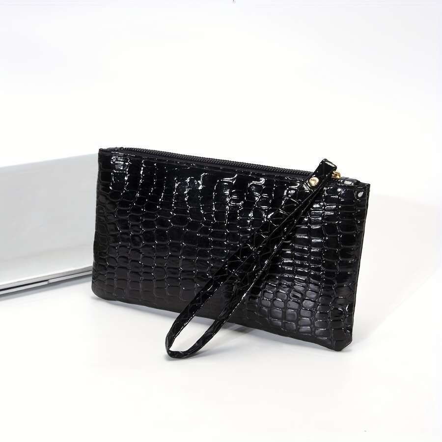 Women Crocodile Pattern Clutch, Stylish Wristlet Handbag Bag, Elegant Mobile Phone Coin Purse
