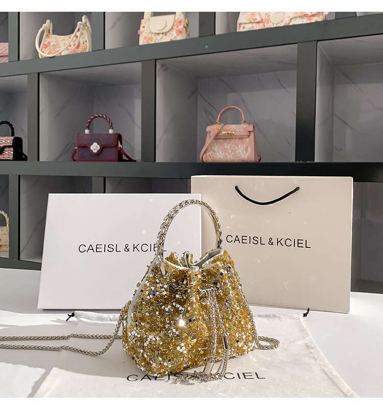 Metal Handheld Women's Handbag Glitter Shiny Sequins Evening Clutch Wedding Party Bucket Purse Shoulder Messenger Bag Street Dressing