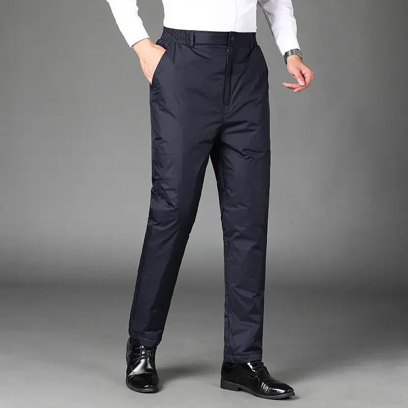 Winter Warm Mens Solid Color Down Pants White Duck Waterproof Straight H616 241115