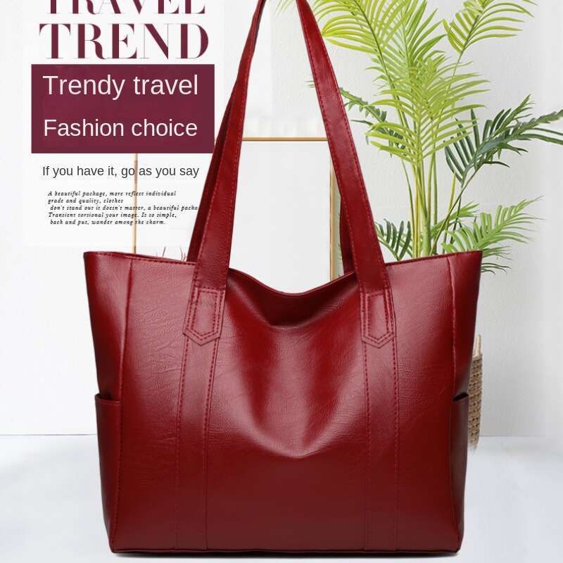 1pc Large Capacity Trendy PU Leather Shoulder Bag Durable, Zipper Closure, Portable, Double Handle, Stylish Tote Handbag Daily Use - Perfect for Work,