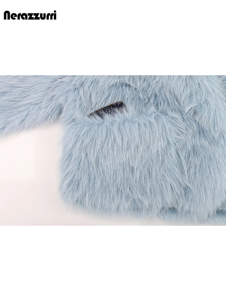 Nerazzurri Winter Short Loose Casual Hairy Soft Thick Warm Pink Faux Fur Coat Women with Big Collar and Pockets Fluffy Jacket 241115