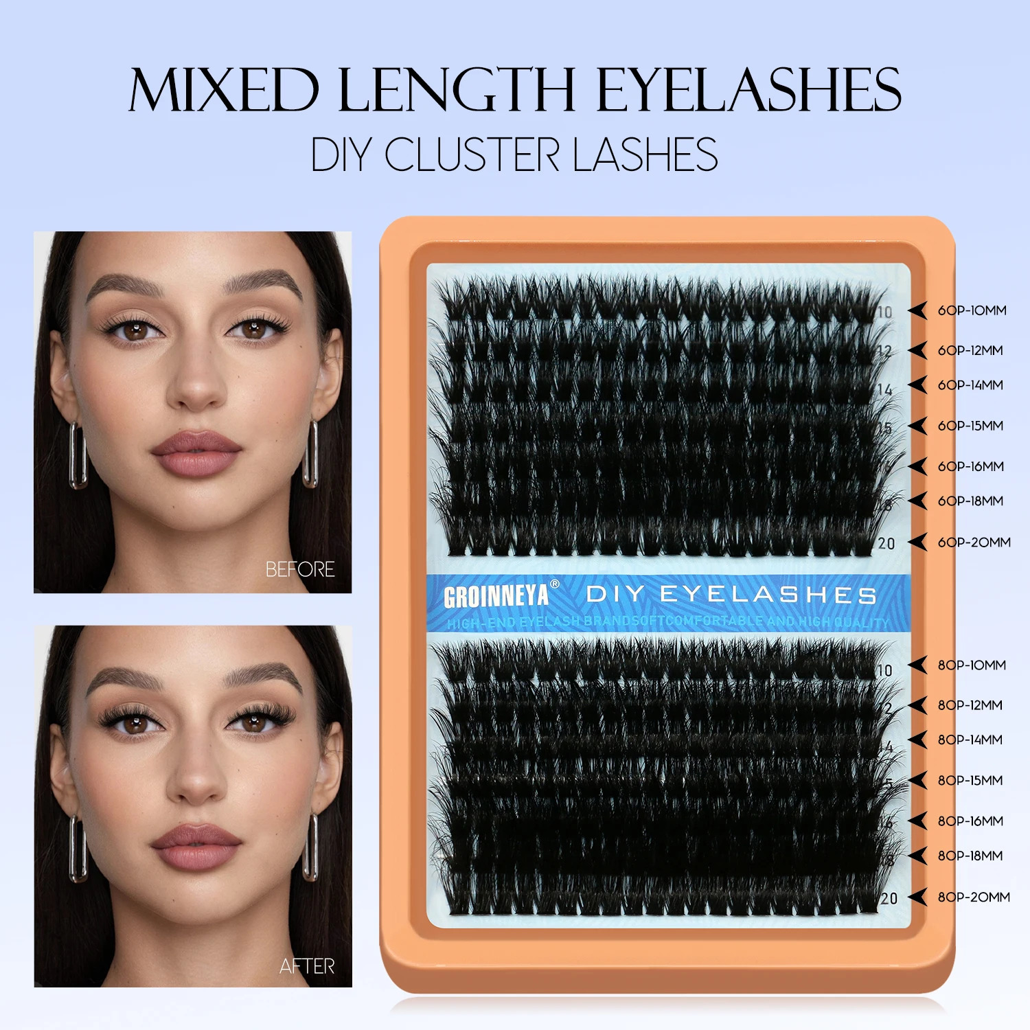 GROINNEYA Fluffy Thick DIY Eyelashes Cluster DDD Curl Wispy Individual lashes Mix Eyelash Extensions False Eyelashes Extension 241115