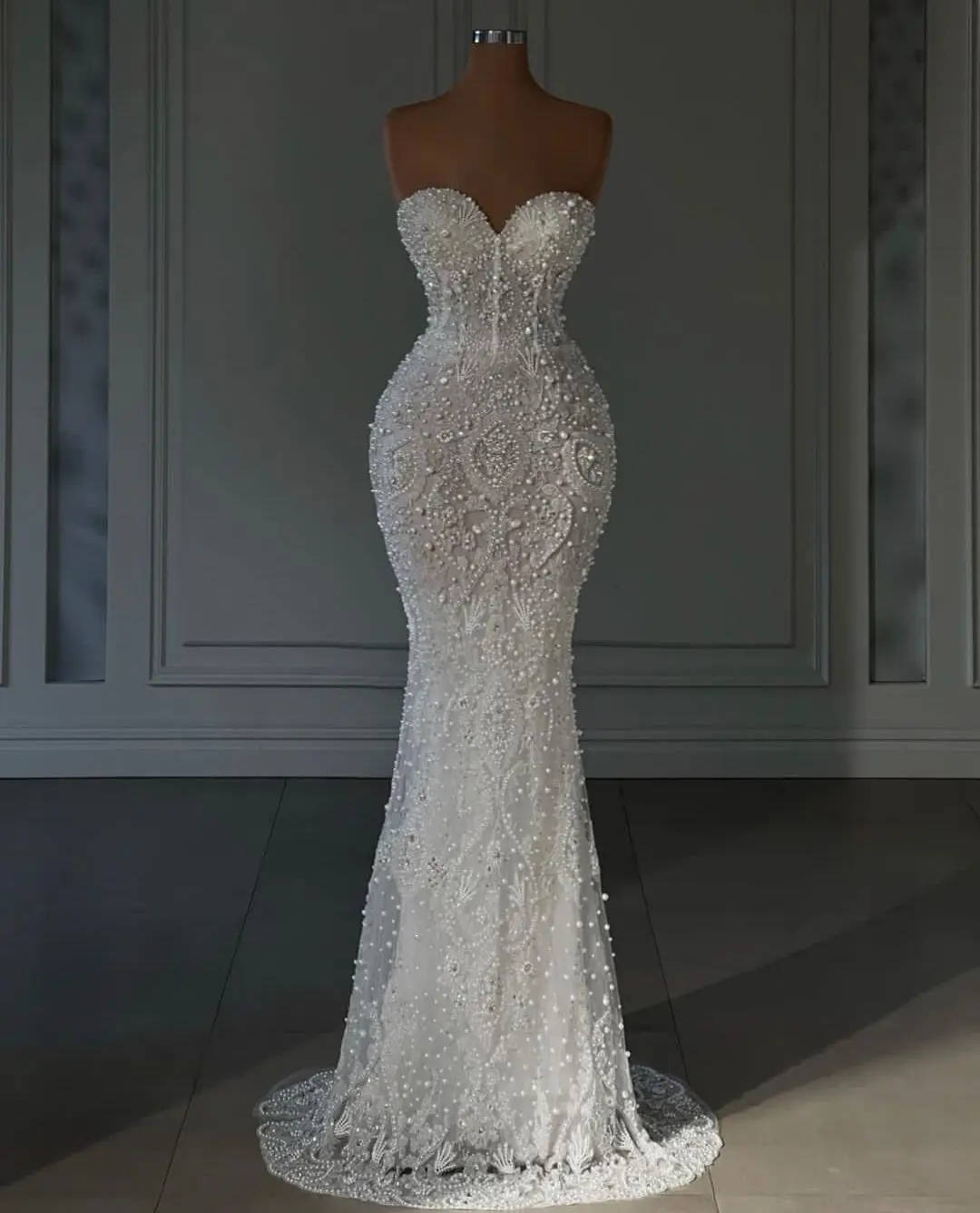 Mermaid Wedding Dresses For Women Sweetheart Neck Sleeveless Bridal Gown Pearls Sequins Sweep Train Customized Dress vestidos de novia