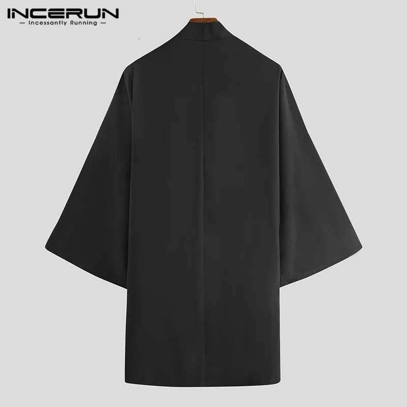 Mens Open Collar Loose Long Sleeve Street Clothing Ditch Fashion Retro Punk Solid Coat Cloak INCERUN 5XL 241115