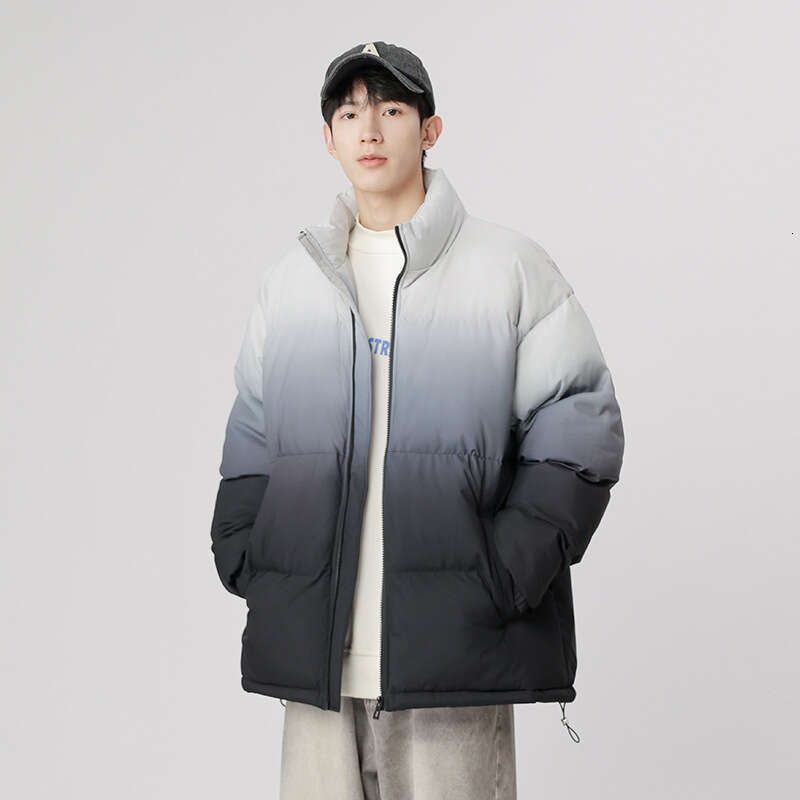 Cotton Men, Autumn Winter New Trendy Brand, Thick And Loose Standing Collar, Warm Jacket, Anti Cold Gradient Cotton Jacket For Men