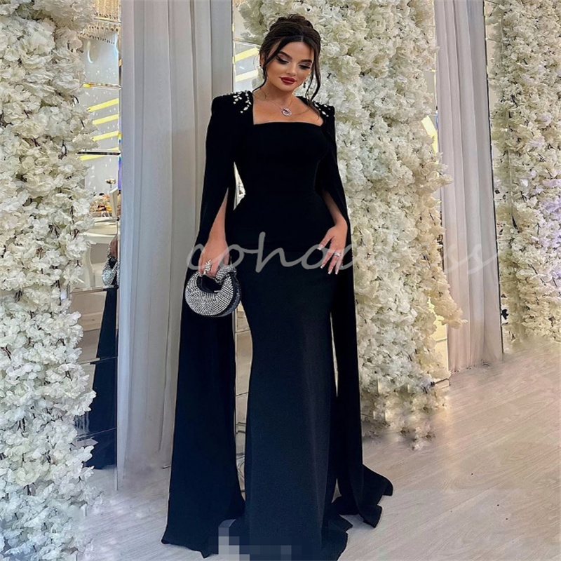 Kaftan Arabic Abaya Black Evening Dress Long Sleeve Moroccan Turkey Mermaid Prom Dresses Beaded Formal Ceremony Party Gowns Middle East vestidos de no