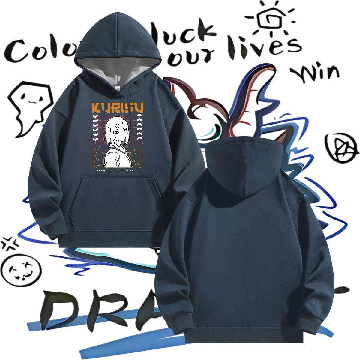 Brand Mens Hoodie Sweatshirt Anime Printing Street Warm Men Clothes Hoodie Hooded Collar Long Sleeves Floral Print Top Pullover Hoodie Thick Plush