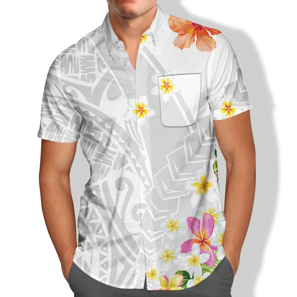 Pocket Short Sleeve Samoan Puletasi Vintage Polynesian Tribal Print Match Men Shirts Tops Plus Size Island Wear Viking Clothes 240415