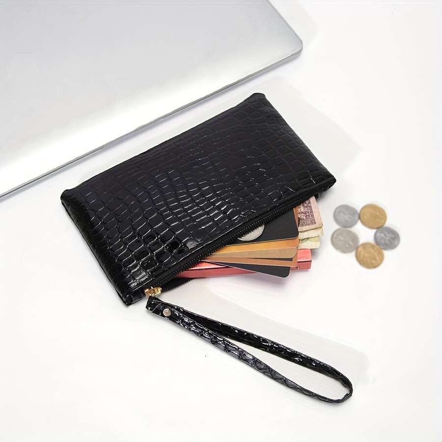 Women Crocodile Pattern Clutch, Stylish Wristlet Handbag Bag, Elegant Mobile Phone Coin Purse