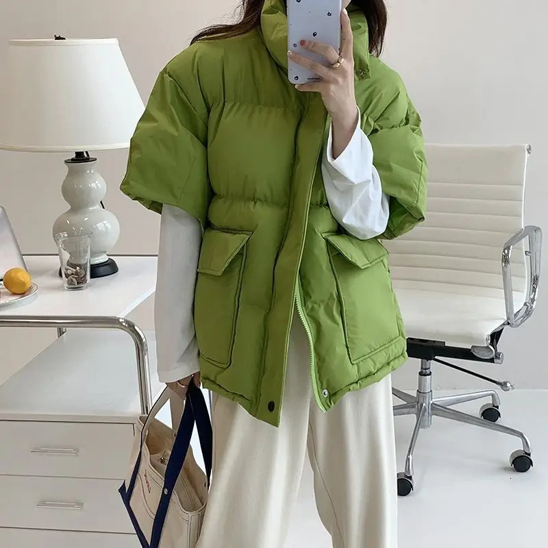 Cotton Padded Puffer Vest Half Sleeve Down Winter Jacket Women Short Sleeve Vest Autumn Spring Coat 241114