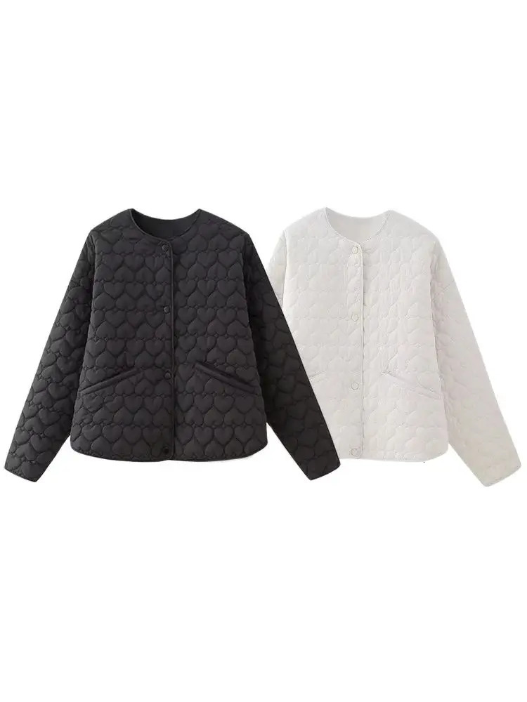 KAOPU ZA Women Fashion Heartshaped quilted cotton Jacket Womens casual spring pocket coat 241115