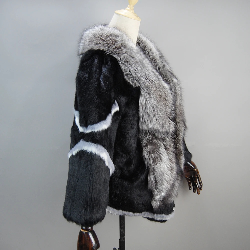 Arrival Fashion Women Winter 100 Real Full Pelt Rabbit Fur Coat with Collar 241115