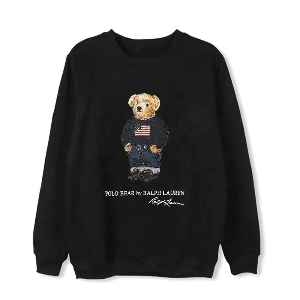 Collared Sweatshirts For Men, Spring Hoodies Men: Cute Bear Embroidered Crew Neck Sweater, Long Sleeve Velvet Top, Casual Autumn Winter Outerwear