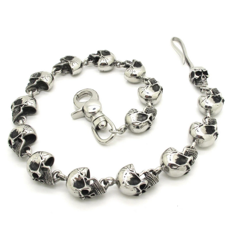 Cool Mens Skulls Linked Heavy duty Solid 316L Stainless Steel Belly Chain Punk Rock Bike Jean Chain 3 Colors 241115