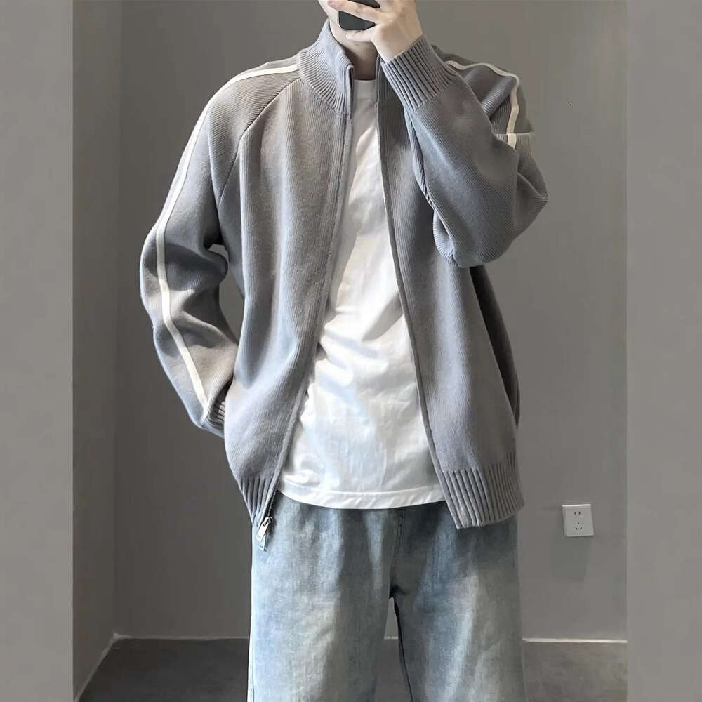 Knitted Cardigan Fashion Autumn Men's Coat 2024 New Item Stand Up Collar Loose Versatile Casual Sweater