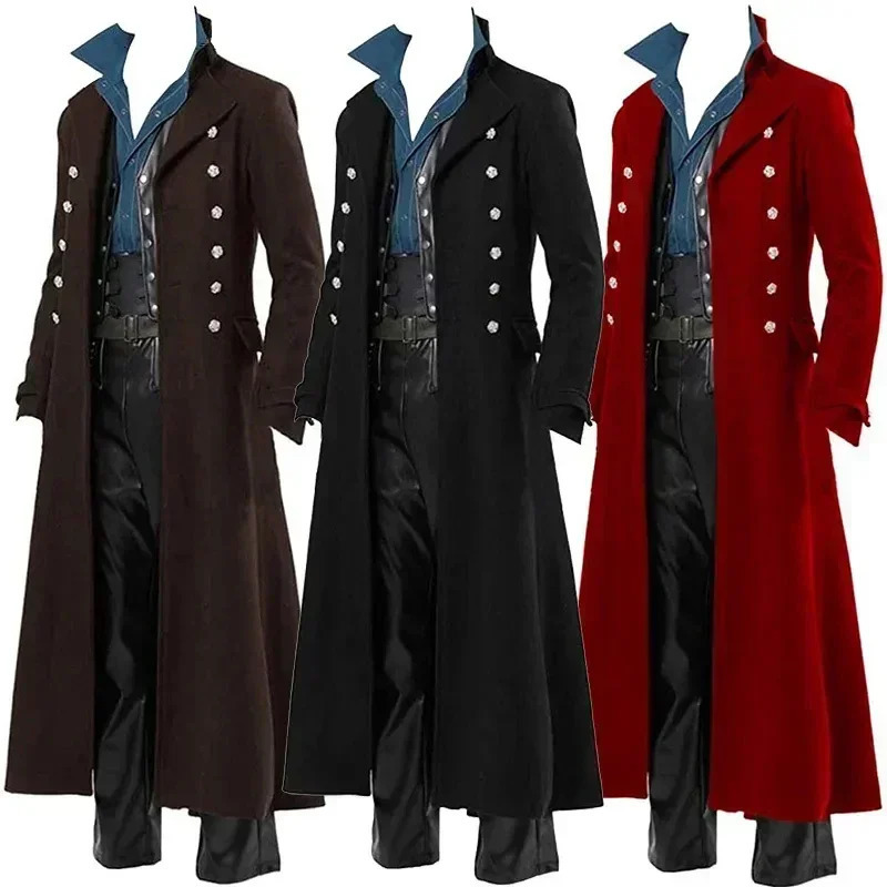 Medieval pirate costume steampunk retro trench coat Gothic mens tailcoat jacket Victorian carnival party roleplaying 241115