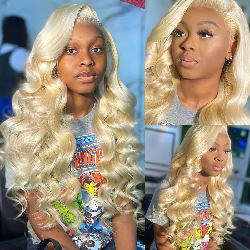Fashion blond wigs hot selling African front lace side-parted big wave long curly wigs