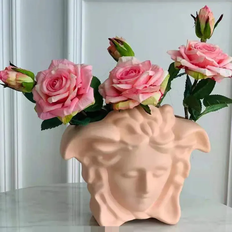 Nordic Human Face Resin Vase Medusa Flower Arrangement Gorgon Dried Office Home Interior Decor