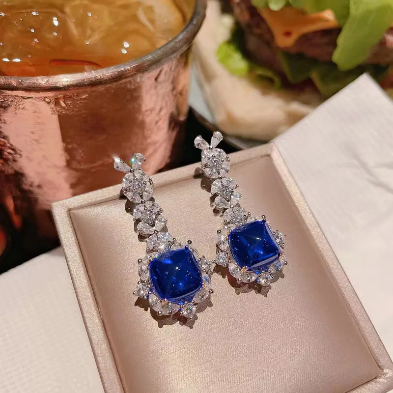 Charm Lab Sapphire Diamond Promise Jewelry Set 925 sterling silver wedding earrings rings necklaces womens bridal jewelry gifts 241115