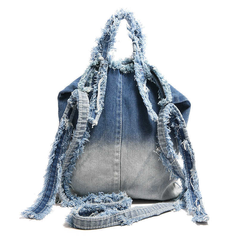 Washed gradient color hand-held denim bag 2024 new style wandering fashion crossbody bag lazy style personalized shoulder bag