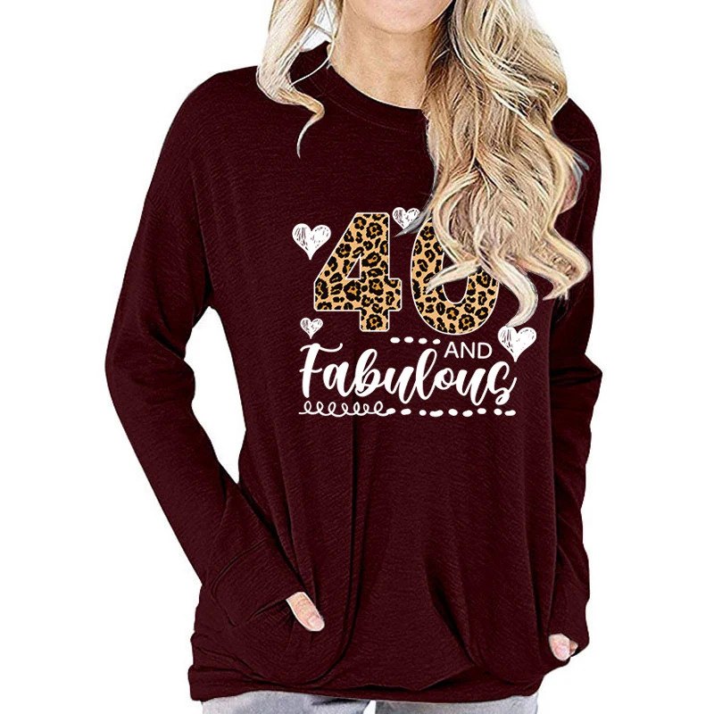 40th Birthday Shirt for Women Leopard 50 and Fabulous Graphic Long Sleeve Tshirts Lover Gift Classic Retro Fall Clothes 241115