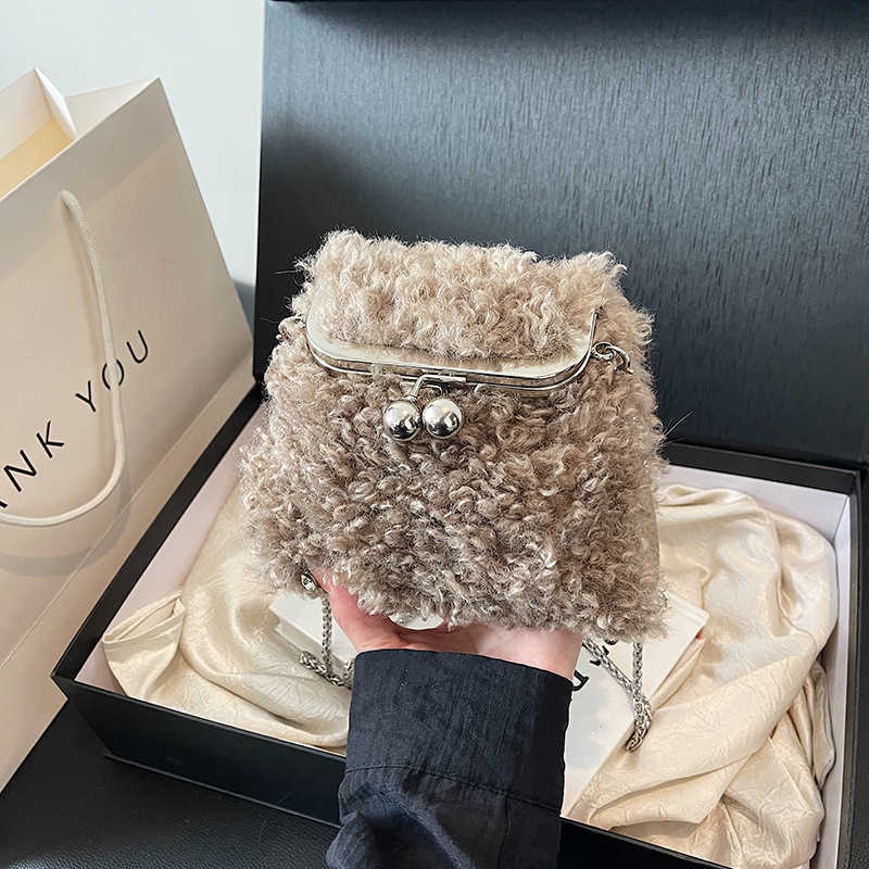 Autumn and winter lamb wool clip bag women's 2024 new chain crossbody bag super popular niche furry chain bag
