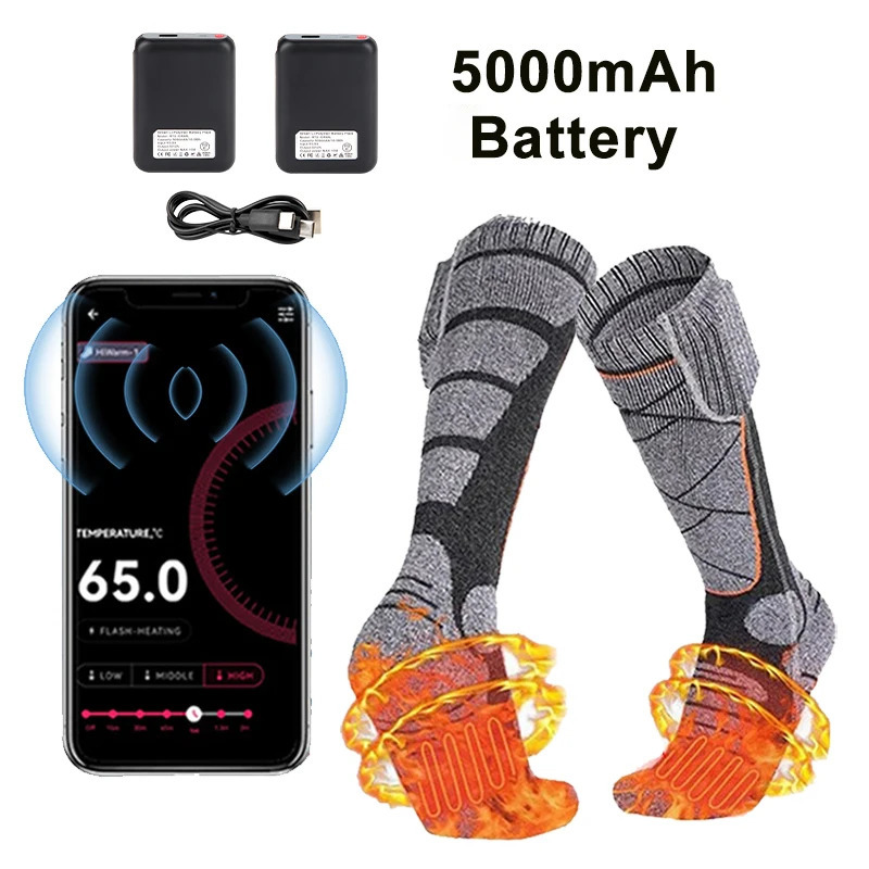 5000mAh APP Control Self Heated Socks Winter Ski Thermal Socks Cycling Warm Sock Mens Womens Heating Foot Warmer Electric Sock 241115