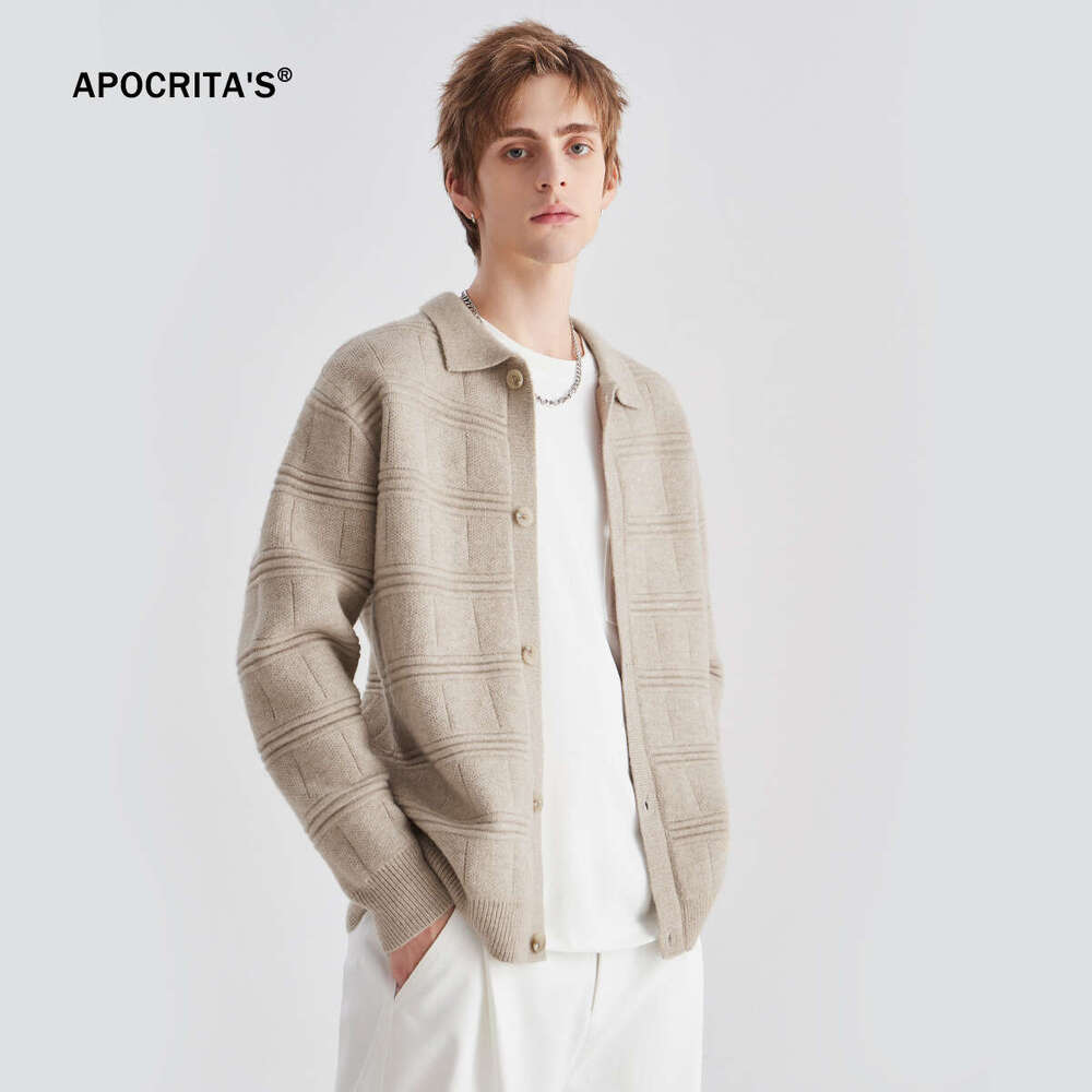 APO Wear | Men's Knitted Cardigan Coat Thick Autumn/Winter High End Korean Edition Lazy Loose Collar Sweater