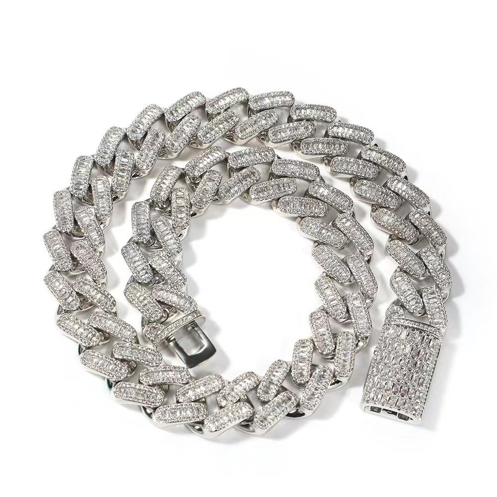 necklace moissanite chain Big Heavy Mens Necklace Sier Vvs Moissanite Baguette Dia Hip Hop Iced Out Cuban k Chain