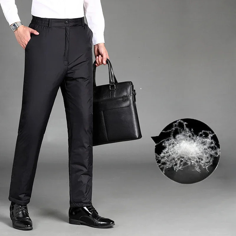 Winter Warm Mens Solid Color Down Pants White Duck Waterproof Straight H616 241115