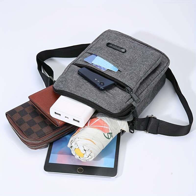 Men's casual nylon bag waterproof crossbody adjustable shoulder strap, daily commuting messenger contrasting sequin details - durable small bag, 