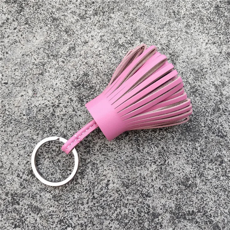 genuine natural leather tassel keychain car keychain keyring womens bag charm pendant girl 241114