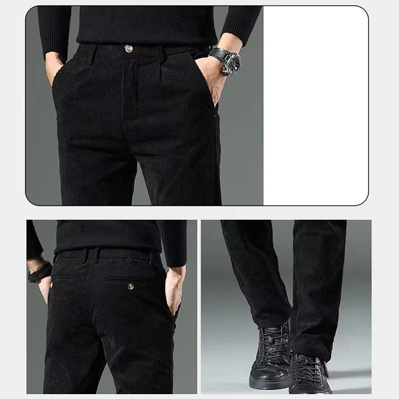 Mens elastic Corduroy solid casual pants a fashionable paradigm highquality Trouser plush warm winter selling mens 241115
