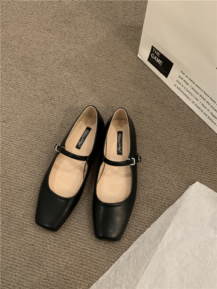 Square head shallow mouth single shoe womens 2023 new spring and autumn Korean version gentle fairy style thick heel Mary Jane shoes 230427