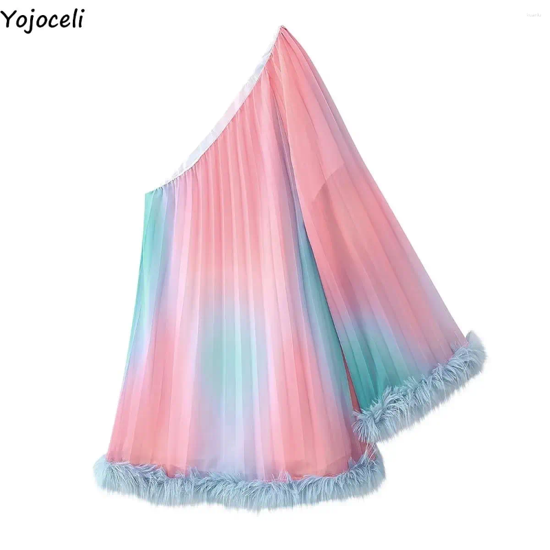 Casual Dresses Yojoceli Sexy One Shoulder Pleated Women Feather Dress Summer Female Party Short Loose Beach Gradient Fashion