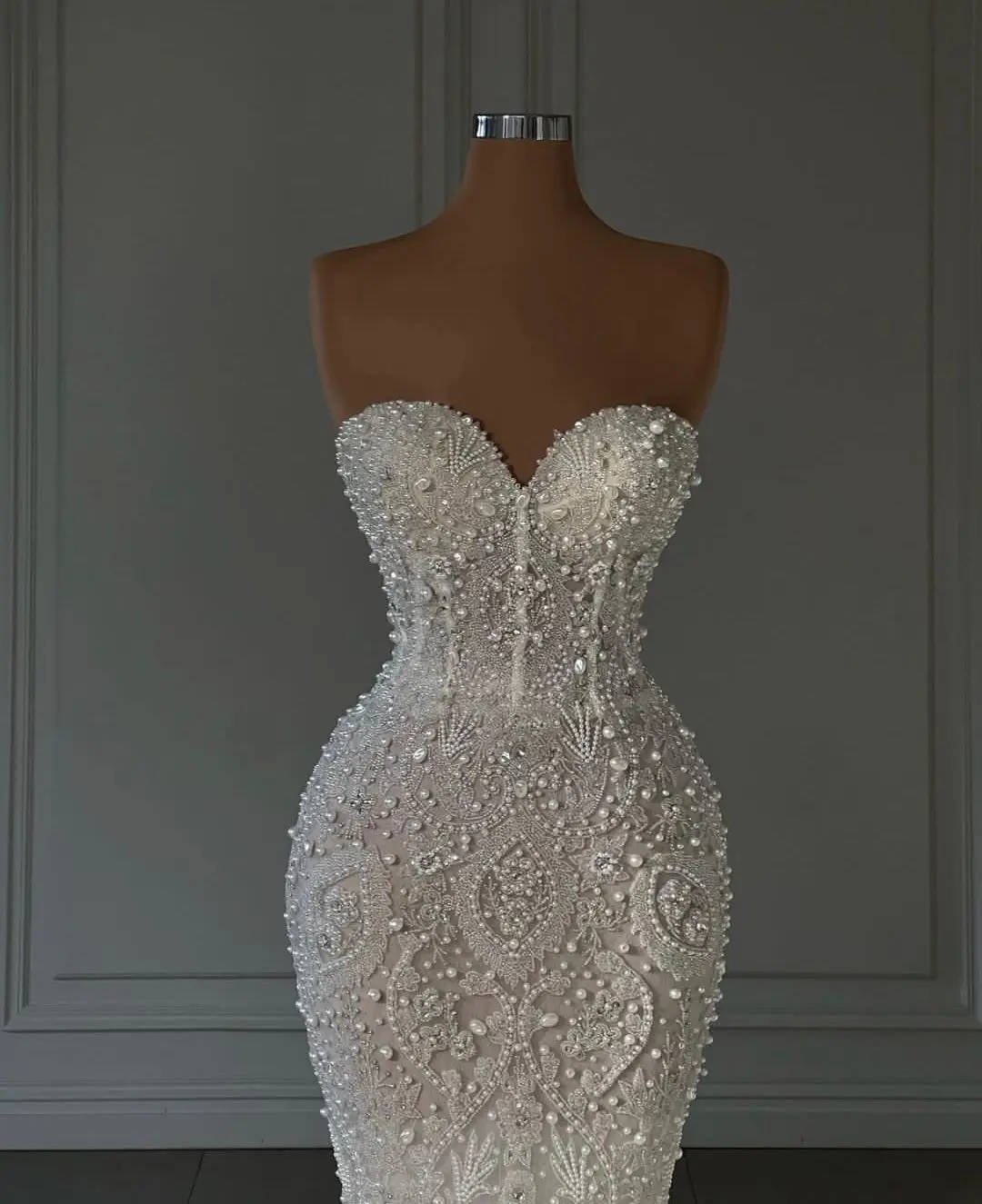 Mermaid Wedding Dresses For Women Sweetheart Neck Sleeveless Bridal Gown Pearls Sequins Sweep Train Customized Dress vestidos de novia