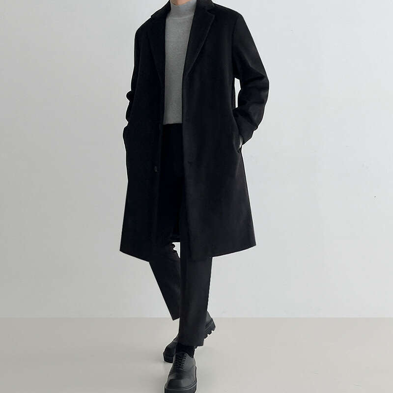 MYQ Men's Mid Long Autumn And Winter Korean Version Loose British Style Thick Woolen Coat Jacket