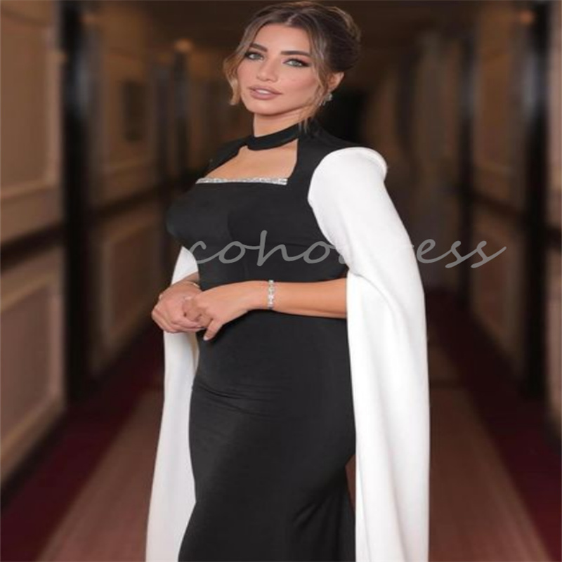 Elegant Black And White Evening Dresses Kaftan Moroccan Dubai Prom Dress Abaya Turkey Formal Dress Birthday Party Gowns vestidos fiesta mujer