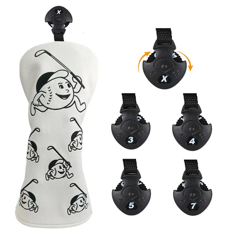 Simple smiley face cute cartoon golf club Headcover #135 UT for Driver Fairway Woods cover Hybrid Covers PU Leather Protector 241115