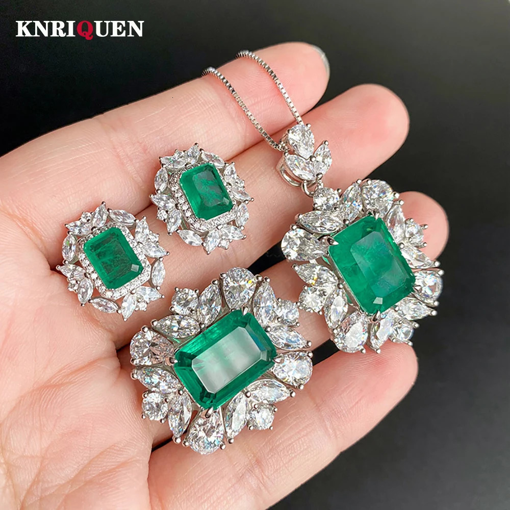 100% 925 Silver Wedding Exquisite Jewelry Set suitable for womens retro jade gemstones high carbon diamond rings pendant necklaces earrings 241115