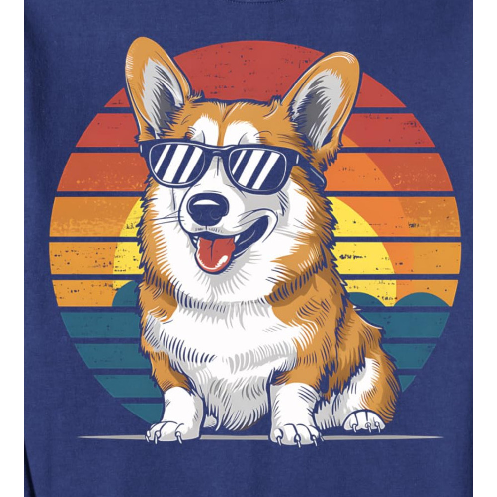 Long Sleeve Shirts for Men sweatshirt Corgi Dog Lover Retro Sunset Sunglasses Corgi Owner Gifts Sweatshirt T shirt Tee Streetwear Casual tops clothes 