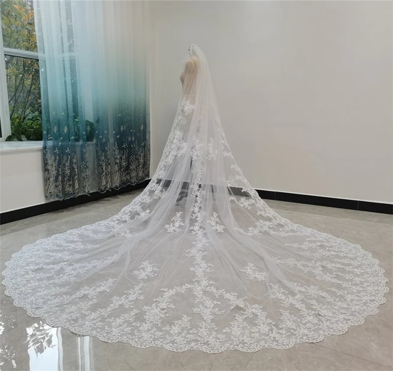 Pattern Cathedral Length Bridal Veil Lace Veil Wide Veil 1-Layer Wedding Veil Metal Comb Realistic Po 241115