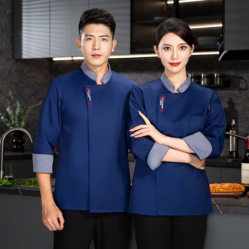 Men Long Sleeve Chef uniform Restaurant chef jacket with apron Cook Coat Tshirt Work Uniform Waiter el Clothes 240412