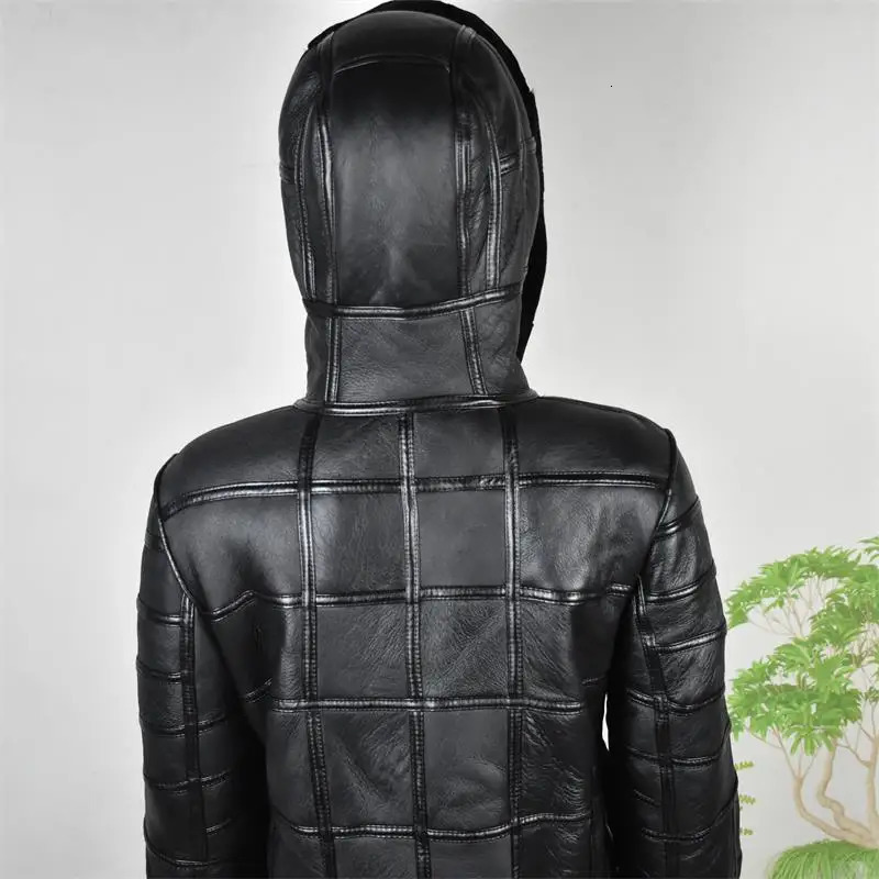 Real Sheep Skin Fur Splicing Winter Extended Tops Warm Leather Coat Women Vest Clothing Hat Sheepskin Long 241115